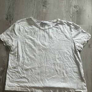 Zara White Short Sleeve Top with Lace Detail